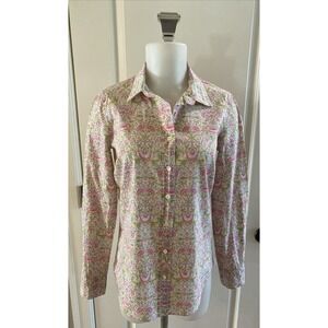 J.Crew Liberty Cotton Summer Shirt Women's Size 2 Button Front Floral Pink